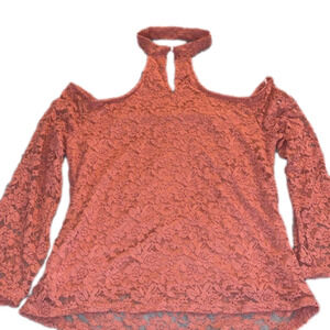 Forever 21 Plus Ambiance Long Sleeve Lace Crochet Off Shoulder Top Mauve